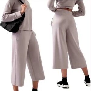 ATHLETA Size Large Tall Seasoft Wide Cropped Pant Tinsel Purple Gray Modal Blend